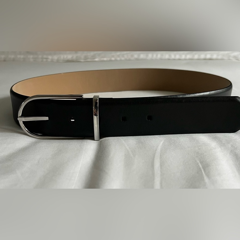Aritzia Black Leather Belt with Silver Buckle